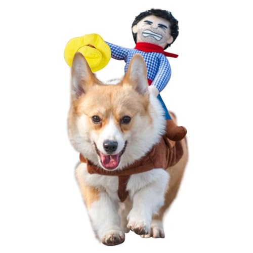 Cowboy Rider Hundekostüm, Haustierkleidung, Ritter-Stil mit Puppe und Hut für Halloween, Cowboy-Bekleidung, Anzug für mittelgroße und große Hunde (Größe XS) von CAISANG