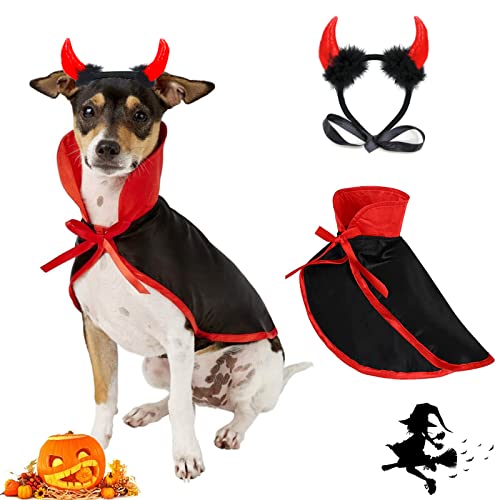 Halloween-Kostüm für große Hunde, niedliche Katze, Hund, Cosplay, Teufelshut, Stirnband, verstellbar, Vampirumhang, lustiger Haarreif, Umhang für mittelgroße und große Hunde, Urlaubskleidungszubehör, Halloween-Kostüm für große Hunde, niedliche Katze, Hund, Cosplay, Teufelshut, Stirnband, verstellbar, Vampirumhang, lustiger Haarreif, Umhang für mittelgroße und große Hunde, Urlaubskleidungszubehör, von CAISANG