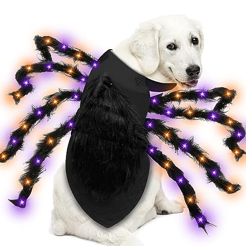 Haustier-Spinnen-Kostüm mit LED-Licht, Halloween, pelzig, riesige Simulationsspinne, Bekleidung für Katzen und kleine bis mittelgroße Hunde, Halloween-Party, Dress Up, Festival, Dekoration, von CAISANG