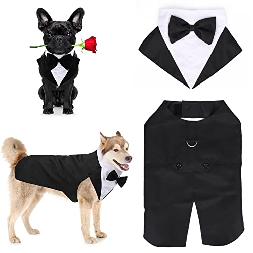 Hunde-Smoking, formelles Anzug, Kleidung, Bandana-Set, Haustierprinz, Hochzeitskleidung, Partyhemd, Fliege, Outfit, Hochzeit, Tux für große, mittelgroße Hunde, Gentleman-Bekleidung (schwarz, groß) von CAISANG