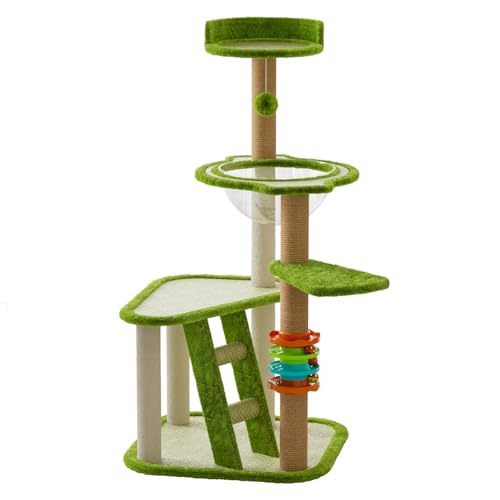 Kratzbaum Turm, 117,8 cm hoch, mit Spielzeugglocken, in Form einer Weltraumkapsel, für Indoor-Katzen zum Klettern und Spielen, Grün, 3 Schichten T23 Kratzbaum Turm, 117,8 cm hoch, mit Spielzeugglocken, in Form einer Weltraumkapsel, für Indoor-Katzen zum Klettern und Spielen, Grün, 3 Schichten T23 von CAISHOW
