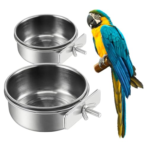 2 x Edelstahl-Vogel-Futternäpfe, kleiner Vogel-Futterbecher, Edelstahl-Papageien-Futternapf, Käfig mit Halter, Papageienkäfig, Wasser-Futterspender, Haustierkäfig-Becherhalter von CAIYUANYUAN-SHENXUEJIAO