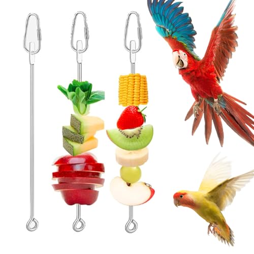 3-teiliger Vogelkäfig Futterhalter Papagei Edelstahl Papagei Vogelfutter Rack Fütterungsspielzeug Gedrehte Aufhängung Obstclip Gemüsestock Fixierwerkzeug Anti-Klopfen Abnehmbar von CAIYUANYUAN-SHENXUEJIAO
