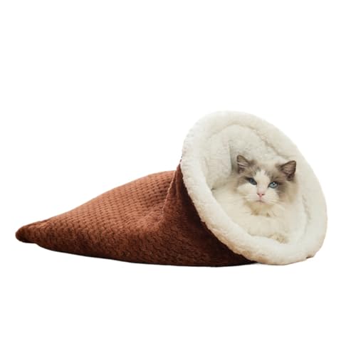 CAIYZH Gemütliches Haustiernest Katzen, Katzenschlafsack for Drinnen, Winterwarm Süßes Cartoon-Muster, Weicher Plüsch Hundehöhle, Bettsack for Katzen, Haustierbedarf(Brown) von CAIYZH