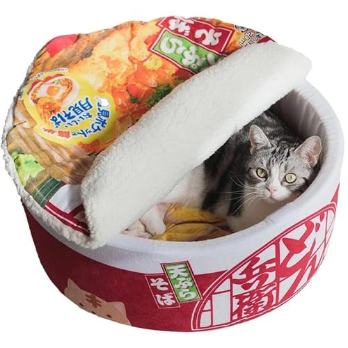 CAIYZH Katzenbetten for Den Innenbereich Mit Rutschfester Unterseite, Lustige Nudeln Kleines Hundebett Hausschlafsackkissen, Bequemer Plüschunterschlupf for Kätzchen, Plüschunterlage(Red,50cm) von CAIYZH
