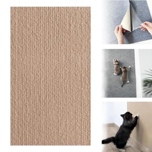 Cat Scratching Mat, Trimmable Self-Adhesive Cat Scratching Carpet, Cat Carpet Replacement for Cat Tree Shelves, Climbing Cat Scratcher for Steps Post Couch Furniture Protector (Khaki, 40x100cm) von CAKERS