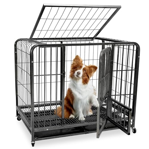 Unzerstörbare Metall-Hundekäfige für kleine/mittelgroße Hunde, robust, ausbruchsicher, für den Innenbereich mit feststellbaren Rädern, Hundebox 79 cm L x 54,1 cm B x 72,9 cm H Unzerstörbare Metall-Hundekäfige für kleine/mittelgroße Hunde, robust, ausbruchsicher, für den Innenbereich mit feststellbaren Rädern, Hundebox 79 cm L x 54,1 cm B x 72,9 cm H von CALCHELE