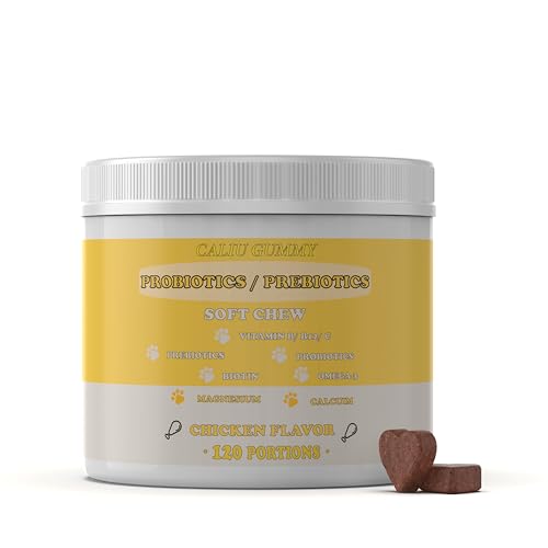 Kaubonbons für die Darmgesundheit von Hunden und Katzen – 120 Stück – mit Probiotika, Präbiotika, Omega-3, Vitaminen und Mineralien – Geschmack Huhn Kaubonbons für die Darmgesundheit von Hunden und Katzen – 120 Stück – mit Probiotika, Präbiotika, Omega-3, Vitaminen und Mineralien – Geschmack Huhn von CALIU GUMMY