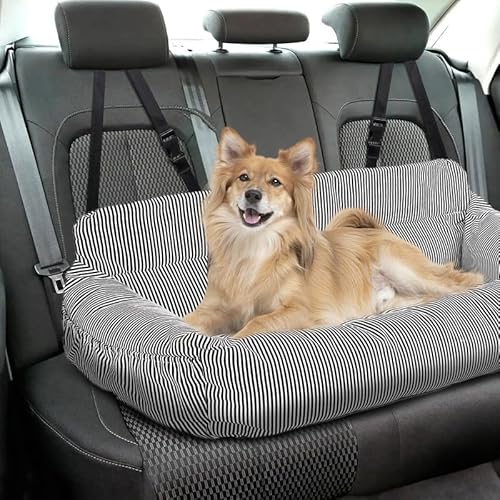 CALIYO Hundeautositz mit Fester Basis & Sicherheitsgurt, Hundesitz Auto für Alle Hunde, Memory Foam-Sitzerhöhung, Wasserdicht and Waschbar Hundekorb Auto（Schwarz-Weiß） von CALIYO