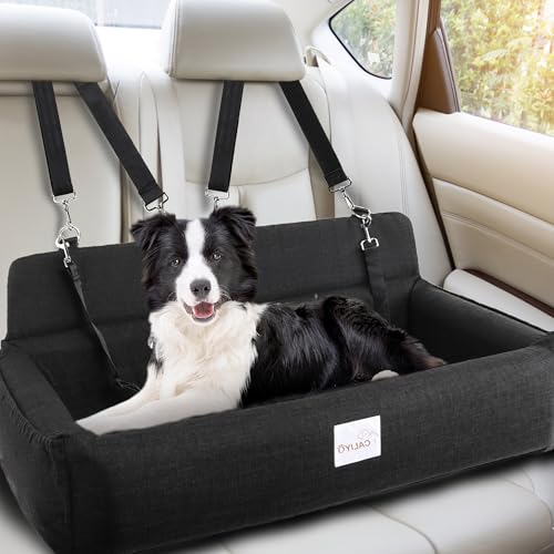 CALIYO Hunde Autositz für (mittel/groß)，Hunde Autositz Rückbank mit verstärkten Wänden und Sicherheitsgurt. Herausnehmbares, Waschbares Hundesitz Auto rückbank mit Aufbewahrungstasche (schwarz) von CALIYO