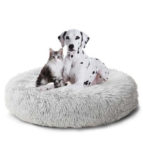 CALIYO Hundebett Grosse Hunde, Katzenbett Flauschig, Katzenkissen Hundekissen Waschbar, Trocknergeeignetes Katzen Bett, Hundebetten Rund Katzenkörbchen Durchmesser 100 cm(Hellgrau) von CALIYO