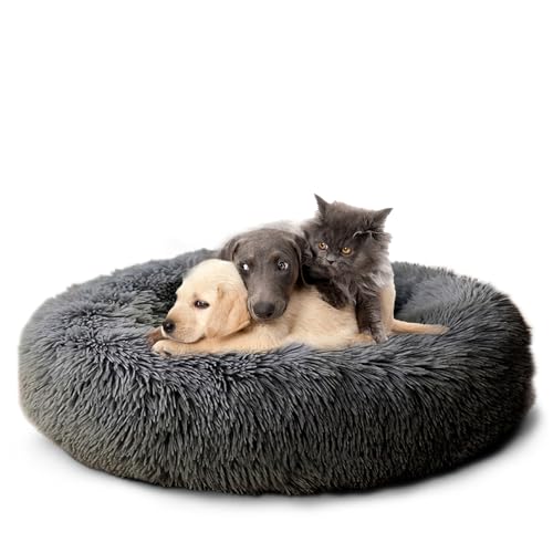 CALIYO Hundebett Grosse Hunde, Katzenbett Flauschig, Katzenkissen Hundekissen Waschbar, Trocknergeeignetes Katzen Bett, Hundebetten Rund Katzenkörbchen Durchmesser 100 cm(Dunkelgrau) von CALIYO