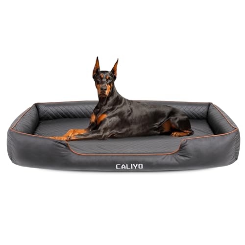 CALIYO Orthopädisches Hundebett XXL für Große Hunde – Hundekissen aus Kunstleder, Wasserdicht & Waschbar, Memory Foam Hundesofa mit 4 Rändern, Hundematte 153×111×18CM, Schwarz von CALIYO