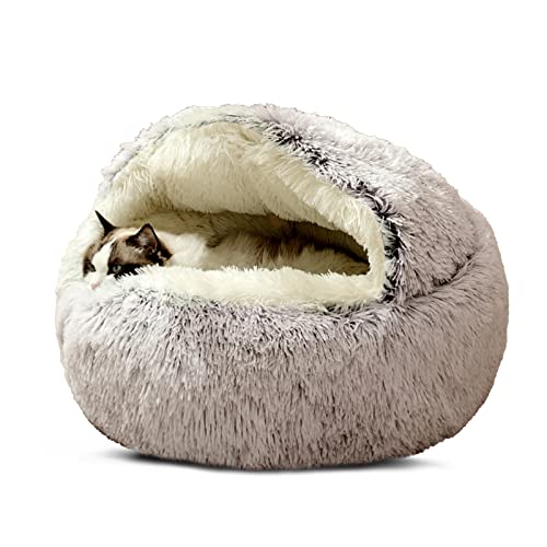 CALIYO Katzenbett Flauschig, 65 cm Katzenhöhle, Katzenbett für Katzen, Weiches Warmes Katzenkissen, Flauschiges Katzenkörbchen & Welpen-Kuschelbett, Hellbraun (65 cm) von CALIYO