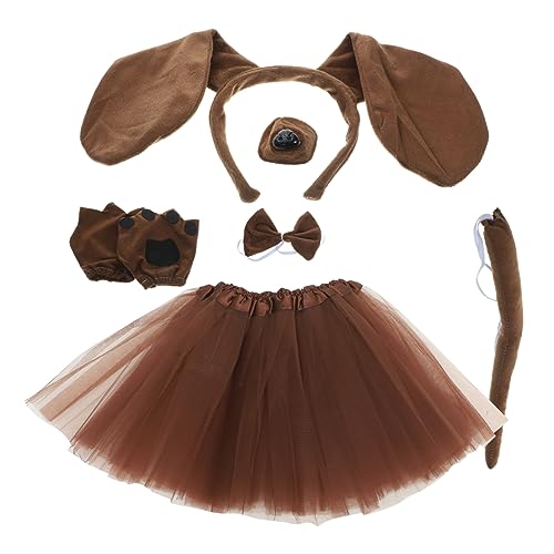 CALLARON Hundeohr-Stirnband Mit Fliege Künstlicher Nase Handschuhen Und Tutu-Rock Für Cosplay Halloween Bühnenauftritte Und Partys Aus Leichtem Stoff von CALLARON