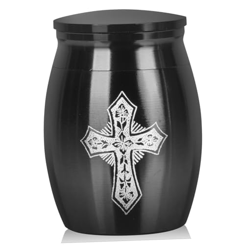 CALLARON Kleine Ascheurne aus mit Kreuz Dekorative Urne für Menschliche Langlebig Rostfrei Kompakt Gedenkurne für Zuhause und Büro Aufbewahrungsglas von CALLARON