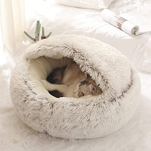 Katzenbett, flauschig, Anti-Stress, extra weich, beruhigendes Bett für Hunde, Sofa, XL, bequem, waschbar, Haus, Kissen, rutschfest (50 cm, braun) von CALLOVE