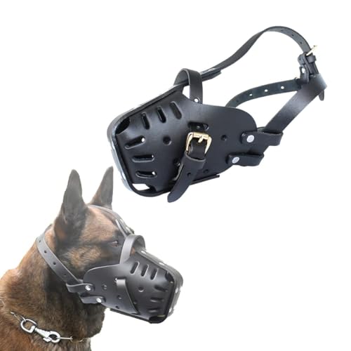 Maulkorb für Hunde, Deutscher Schäferhund, Malinois, Zahnschutz aus Leder zum Beißen, Kauen, atmungsaktiv, verstellbar, für mittelgroße und große Hunde, schwarz, Halsumfang – 35 x 50 cm von CALLOVE