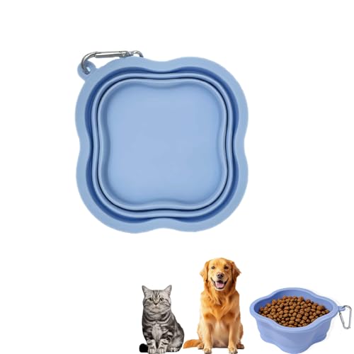 Faltbarer Hundenapf, 500 ML Tragbare Silikon Wassernapf Hund, Reisenapf Hunde Katzen mit Karabinerhaken für Unterwegs, Wandern Camping, Trinknapf Hund, Blau (Blau A) von CALLYSONIC