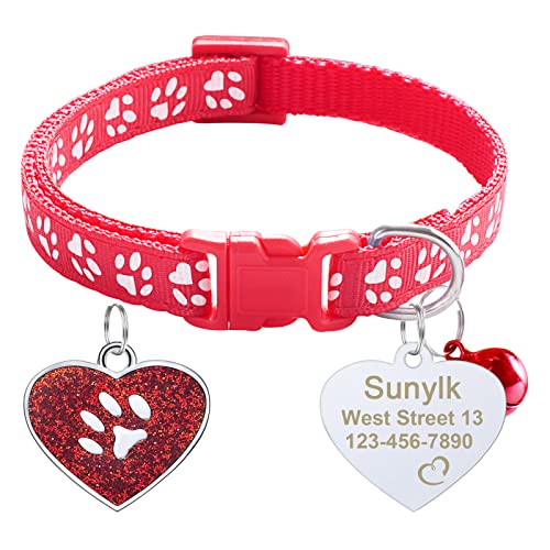 CAMAL Katzenhalsband mit Herzform Hundemarke Personalisiert, Katzenhalsband mit Sicherheitsverschluss und Glocke, Haustierhalsband für Katzen und Welpen Verstellbar 19–32 cm (Rot) von CAMAL