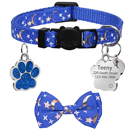 CAMAL Katzenhalsband mit Hundemarke, Katzenhalsband mit Schleife Krawatte und Glocke, Verstellbar 19–30 cm, Katzenhalsband mit Sicherheitsverschluss für Katzen und Welpen (Blau) von CAMAL
