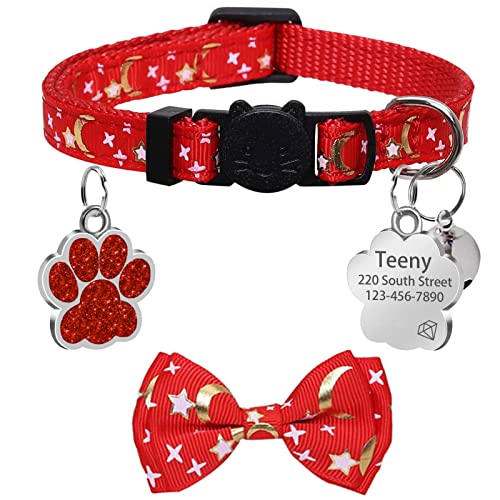 CAMAL Katzenhalsband mit Hundemarke, Katzenhalsband mit Schleife Krawatte und Glocke, Verstellbar 19–30 cm, Katzenhalsband mit Sicherheitsverschluss für Katzen und Welpen (Rot) von CAMAL