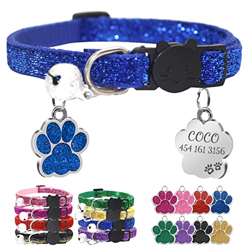 CAMAL Katzenhalsband mit Hundemarke Personalisiert, Katzenhalsband mit Namen und Adresse, Verstellbares Halsband für Haustiere 19–32 cm (Blau) von CAMAL