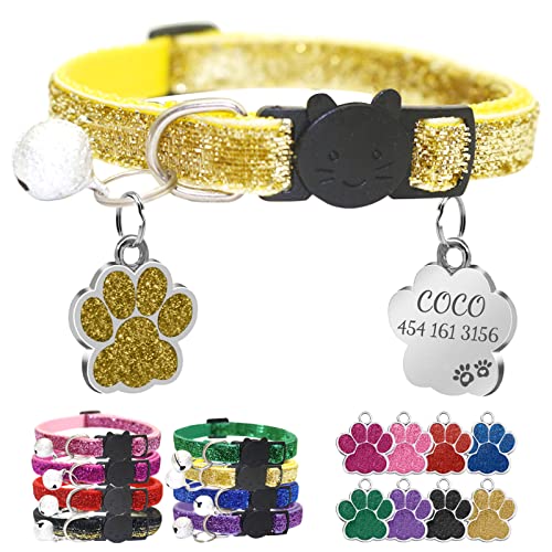 CAMAL Katzenhalsband mit Hundemarke Personalisiert, Katzenhalsband mit Namen und Adresse, Verstellbares Halsband für Haustiere 19–32 cm (Gelb) von CAMAL
