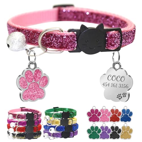 CAMAL Katzenhalsband mit Hundemarke Personalisiert, Katzenhalsband mit Namen und Adresse, Verstellbares Halsband für Haustiere 19–32 cm (Rosa) von CAMAL