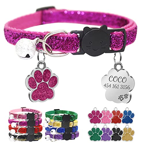 CAMAL Katzenhalsband mit Hundemarke Personalisiert, Katzenhalsband mit Namen und Adresse, Verstellbares Halsband für Haustiere 19–32 cm (Rose Rot) von CAMAL