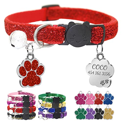 CAMAL Katzenhalsband mit Hundemarke Personalisiert, Katzenhalsband mit Namen und Adresse, Verstellbares Halsband für Haustiere 19–32 cm (Rot) von CAMAL