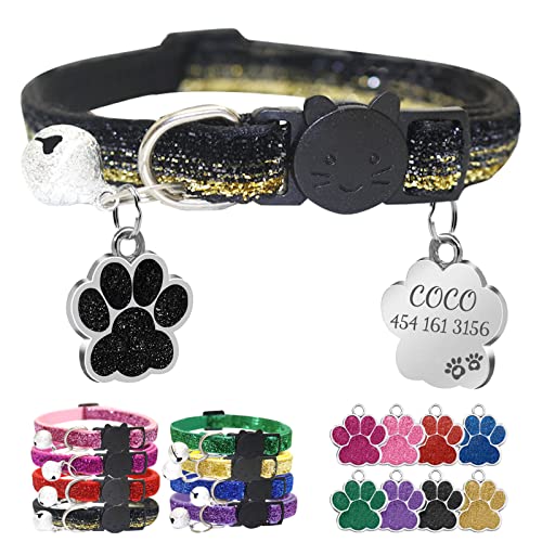 CAMAL Katzenhalsband mit Hundemarke Personalisiert, Katzenhalsband mit Namen und Adresse, Verstellbares Halsband für Haustiere 19–32 cm (Schwarz) von CAMAL