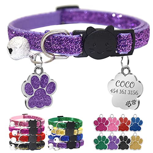 CAMAL Katzenhalsband mit Hundemarke Personalisiert, Katzenhalsband mit Namen und Adresse, Verstellbares Halsband für Haustiere 19–32 cm (Violett) von CAMAL