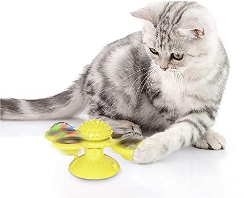 CAMAL Katzenspielzeug, Windmühle Katzenspielzeug Training Plattenspieler Ball Cats Toy Multifunktionales interaktives Katzenzubehör für Katzenmassage, Backenzahn und Training (Gelb) von CAMAL