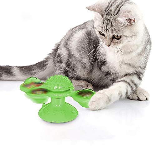 CAMAL Katzenspielzeug, Windmühle Katzenspielzeug Training Plattenspieler Ball Cats Toy Multifunktionales interaktives Katzenzubehör für Katzenmassage, Backenzahn und Training (Grün) von CAMAL
