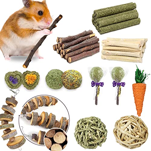 CAMITER 31PCS Kaninchen Spielzeug, Kleintiere Kauspielzeug Hasen Natürliche Timothy-Gras kaubälle Knabber Holzkette Grasspielzeug Zahnpflege für Häschen Chinchilla Hamster Meerschweinchen Rennmäuse von CAMITER