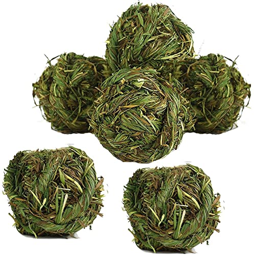 CAMITER 6 Stück Grasball, Kaninchen-Kauball, 8cm Haustierbälle Timothy Gras Mahlkauspielzeug, Kaninchen Zubehör für Meerschweinchen Hase Chinchilla Hamster Rennmäuse von CAMITER