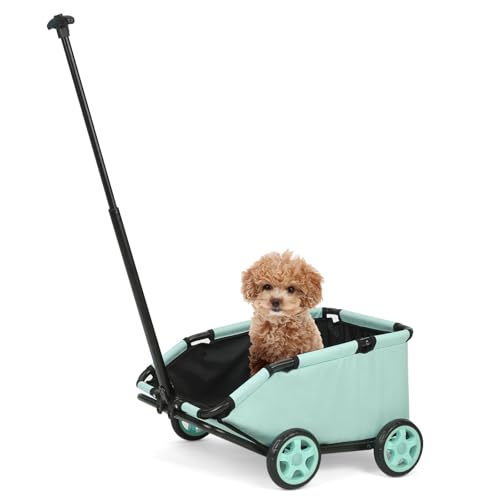 Mini-Hundewagen für Mini-Haustiere, Faltbarer multifunktionaler Einkaufswagen mit ausziehbarem Ziehgriff Im Freien, Wagon eingebautem Kissen und Sicherheitsseil mit Aufbewahrungstasche (Blaugrün) von CAMPSOR