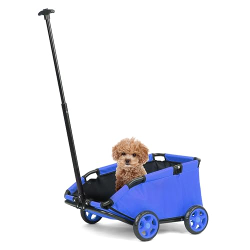 Mini-Hundewagen für Mini-Haustiere, faltbarer multifunktionaler Einkaufswagen mit ausziehbarem Ziehgriff Im Freien, Wagon eingebautem Kissen und Sicherheitsseil mit Aufbewahrungstasche (Blau) von CAMPSOR