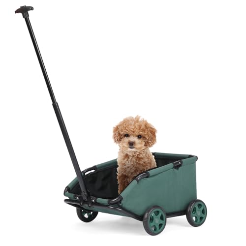 Mini-Hundewagen für Mini-Haustiere, faltbarer multifunktionaler Einkaufswagen mit ausziehbarem Ziehgriff Im Freien, Wagon eingebautem Kissen und Sicherheitsseil mit Aufbewahrungstasche (Dunkelgrün) von CAMPSOR