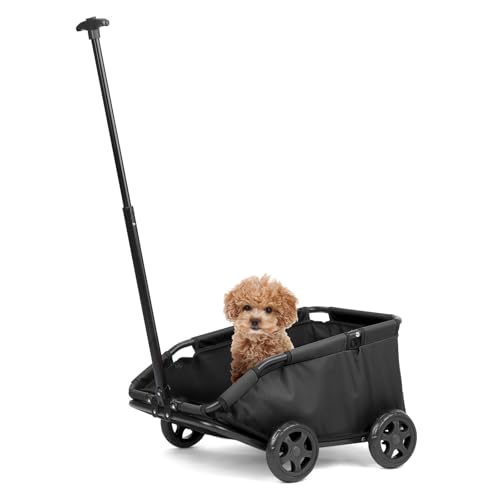 Mini-Hundewagen für Mini-Haustiere, faltbarer multifunktionaler Einkaufswagen mit ausziehbarem Ziehgriff Im Freien, Wagon eingebautem Kissen und Sicherheitsseil mit Aufbewahrungstasche (Schwarz) von CAMPSOR