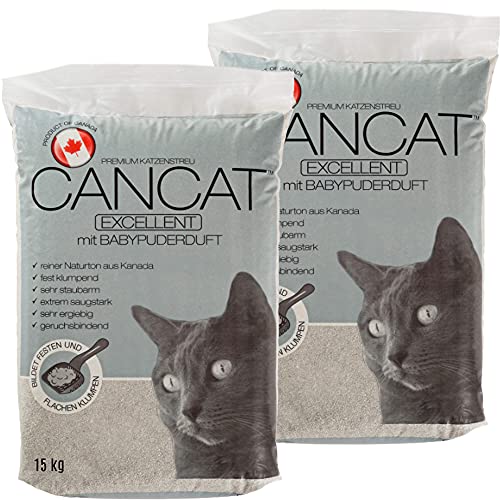 CANCAT 2x15 kg Excellent kanadische Premium Katzenstreu Klumpstreu Babypuderduft von CANCAT