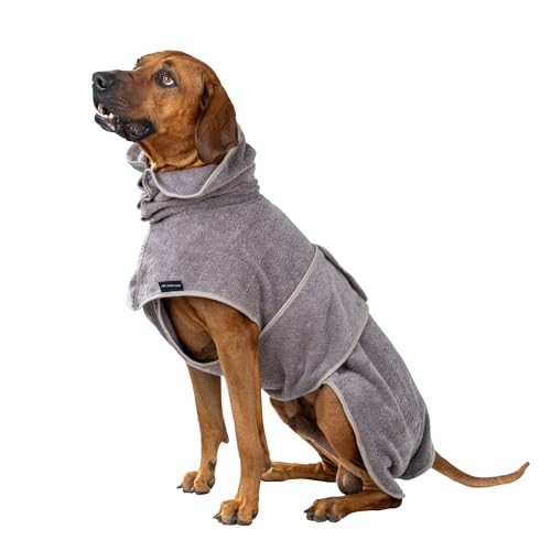 CANICOAT® Hundebademantel Lavari mit Handtuch, 100% Baumwolle, Oeko-TEX® Zertifiziert (Größe:1, Hellgrau) von CANICOAT