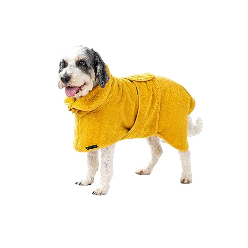 CANICOAT® Hundebademantel Lavari mit Handtuch, 100% Baumwolle, Oeko-TEX® Zertifiziert (Größe:1, Sonnengelb) von CANICOAT