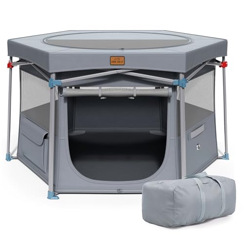 CANINE CANYON Zora Tragbarer Laufstall für Haustiere, faltbar, für Indoor- und Outdoor-Übungen, Pop-Up-Haustierzaun mit Tragetasche für Hunde/Welpen, Taubengrau, 106,7 x 106,7 x 71,1 cm CANINE CANYON Zora Tragbarer Laufstall für Haustiere, faltbar, für Indoor- und Outdoor-Übungen, Pop-Up-Haustierzaun mit Tragetasche für Hunde/Welpen, Taubengrau, 106,7 x 106,7 x 71,1 cm von CANINE CANYON