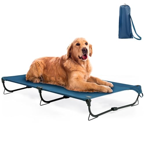 CANINE CANYON Zusammenklappbares erhöhtes Hundebett, groß, erhöhtes Hundebett, kühlend, kaufest, tragbar, strapazierfähig bis zu 72,6 kg, Haustierbett für Camping, Zuhause, Dunkelblau, 124,5 x 83,8 x von CANINE CANYON