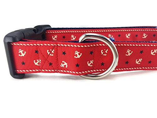 Anchor Hundehalsband, Caninedesign, Marineblau, Segeln, 2,5 cm breit, verstellbar, Nylon, Größe M und L (Rot, Größe L 38,1–55,9 cm) von CANINEDESIGN QUALITY DOG COLLARS