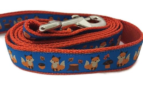 Hundehalsband, Herbst, 2,5 cm breit, verstellbar, Nylon, Größe M und L (Fuchs, 1,8 m Leine) von CANINEDESIGN QUALITY DOG COLLARS