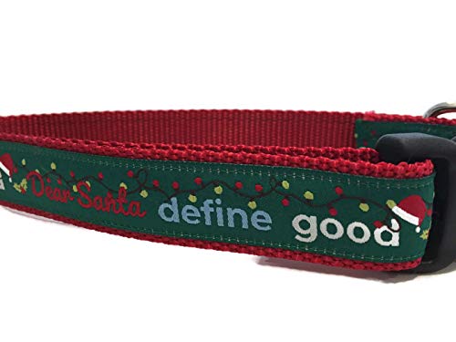 Hundehalsband, weihnachtliches Design, Schneeflocken, Rot, Grün, 2,5 cm breit, verstellbar, Nylon, Größe M und L (Dear Santa, Large 38,1–55,9 cm) von CANINEDESIGN QUALITY DOG COLLARS