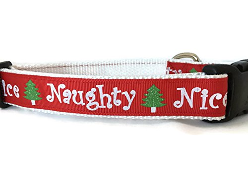 Hundehalsband, weihnachtliches Design, Schneeflocken, Rot, Grün, 2,5 cm breit, verstellbar, Nylon, Größe M und L (ungezogen schön, Größe L 38,1–55,9 cm) von CANINEDESIGN QUALITY DOG COLLARS